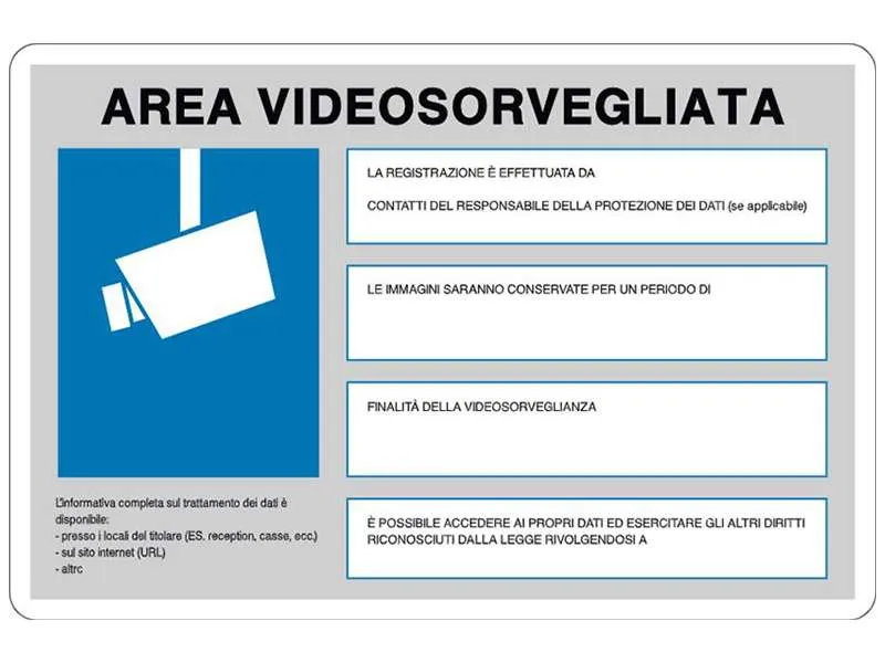 Cartello segnaletico Area sottoposta a videsosorveglianza